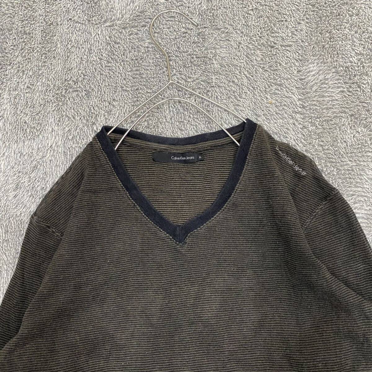 Calvin Klein Jeans カルバンクラインジーンズ 長袖Tシャツ 長袖カットソー ロンT Vネック サイズXL メンズ トップス 最落なし （I17）の画像3