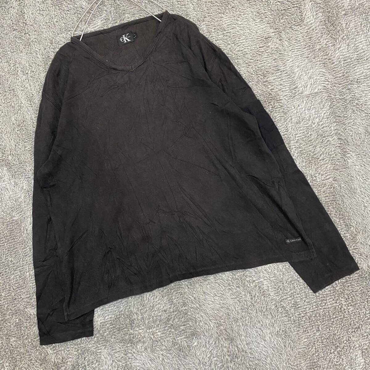 Calvin Klein カルバンクライン 長袖Tシャツ 長袖カットソー ロンT サイズL ブラック 黒 メンズ トップス 最落なし （P17）_画像1