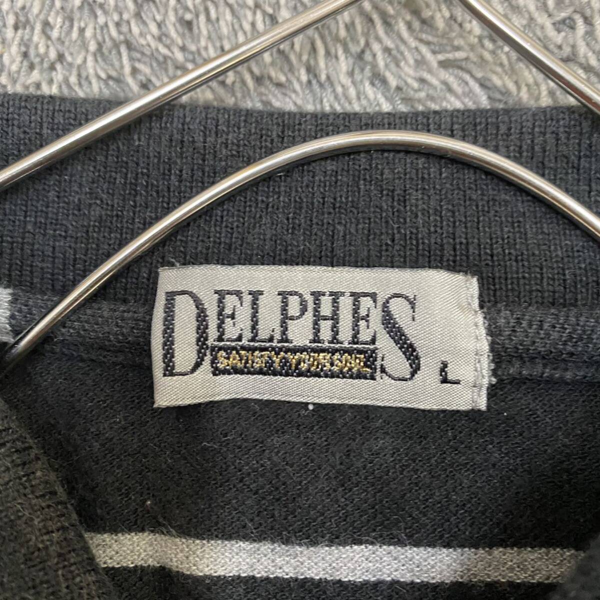 DELPHES デルフ 長袖ポロシャツ 長袖シャツ ボーダー サイズL ブラック 黒 メンズ トップス 最落なし （R17）_画像6