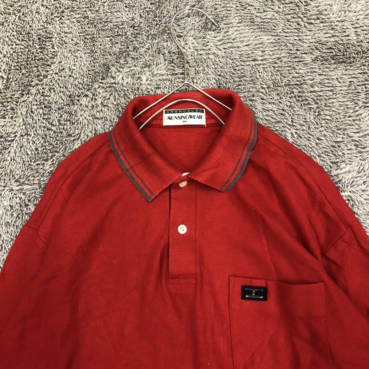 Munsingwear Munsingwear wear polo-shirt with long sleeves size MA deer . deer. . red red one Point plain men's tops there is no highest bid (V17)