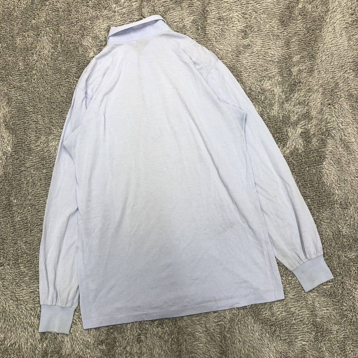 Munsingwear マンシングウェア 長袖ポロシャツ サイズM 薄手 水色 ライトブルー 無地 ワンポイント メンズ トップス 最落なし （V17）の画像2