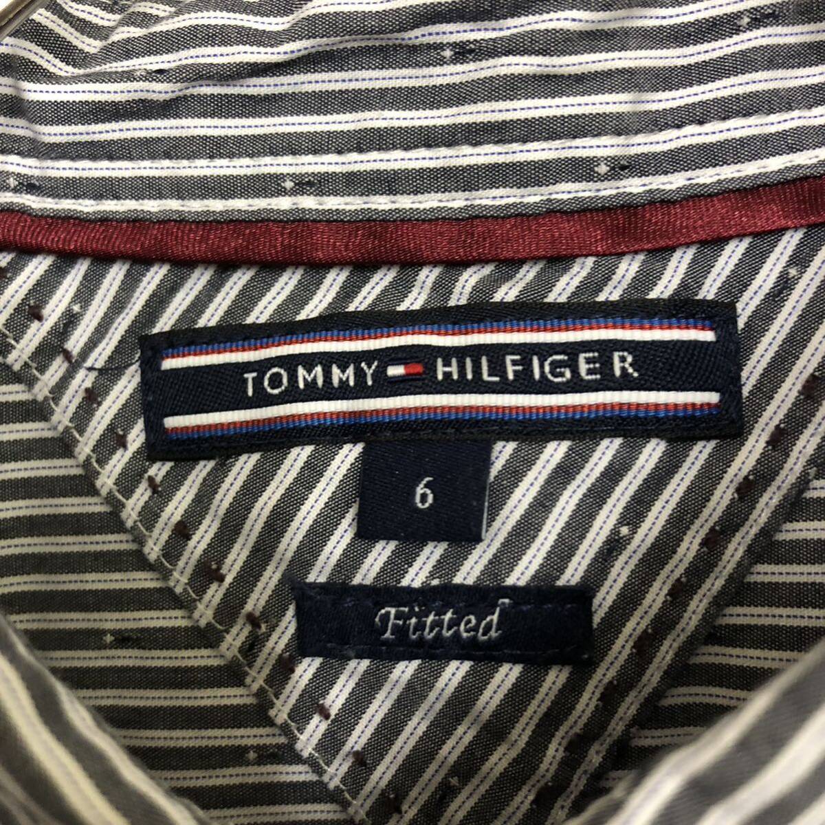 Tommy Hilfiger トミーヒルフィガー 長袖シャツ ストライプ サイズ6 M相当 カジュアル グレー 灰色 レディース トップス 最落なし （V17）の画像4