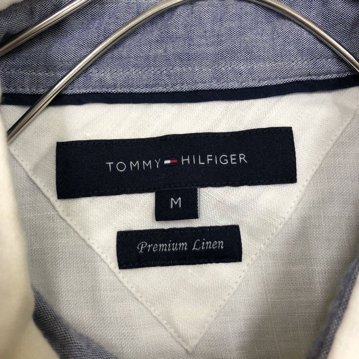 TOMMY HILFIGER トミーヒルフィガー リネンシャツ 長袖シャツ サイズM ボタンダウン 麻100% ホワイト 白 メンズ トップス 最落なし （Z17）_画像6