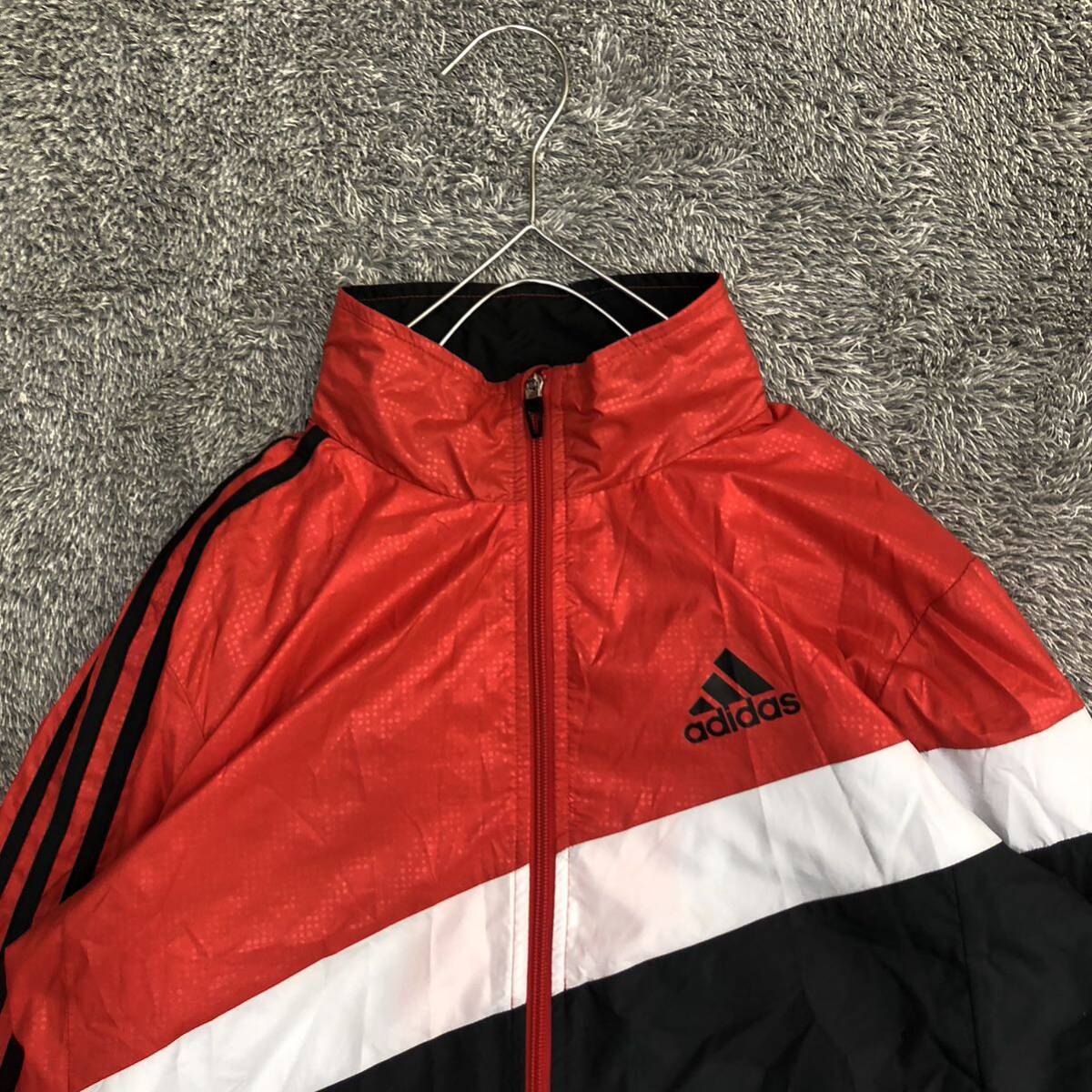 adidas アディダス ウィンドブレーカー サイズM シャカシャカ トラックジャケット ブラック レッド メンズ トップス 最落なし （B18）_画像3