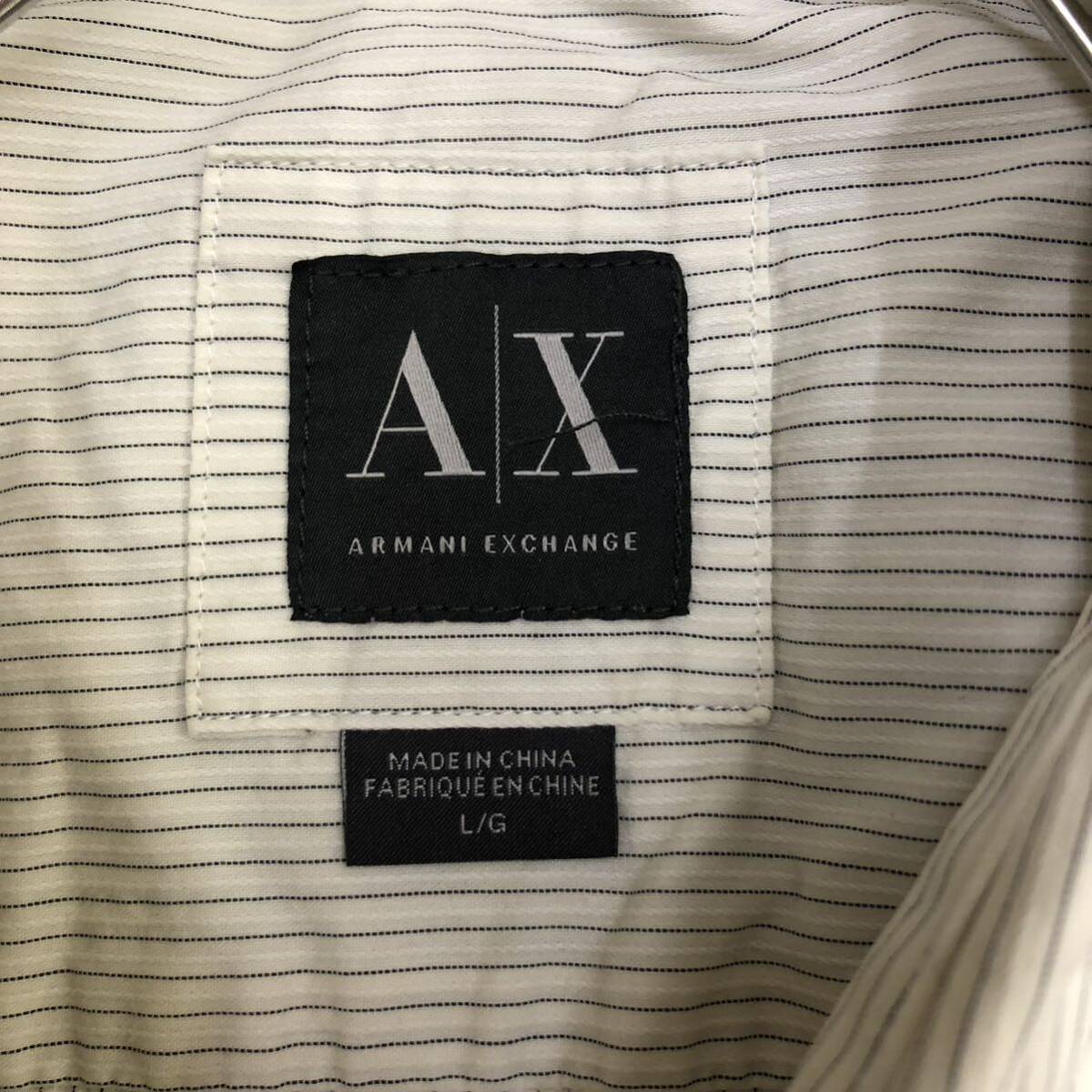 ARMANI EXCHANGE アルマーニエクスチェンジ ストライプシャツ サイズL スナップボタン 白 ホワイト メンズ トップス 最落なし （B18）の画像6