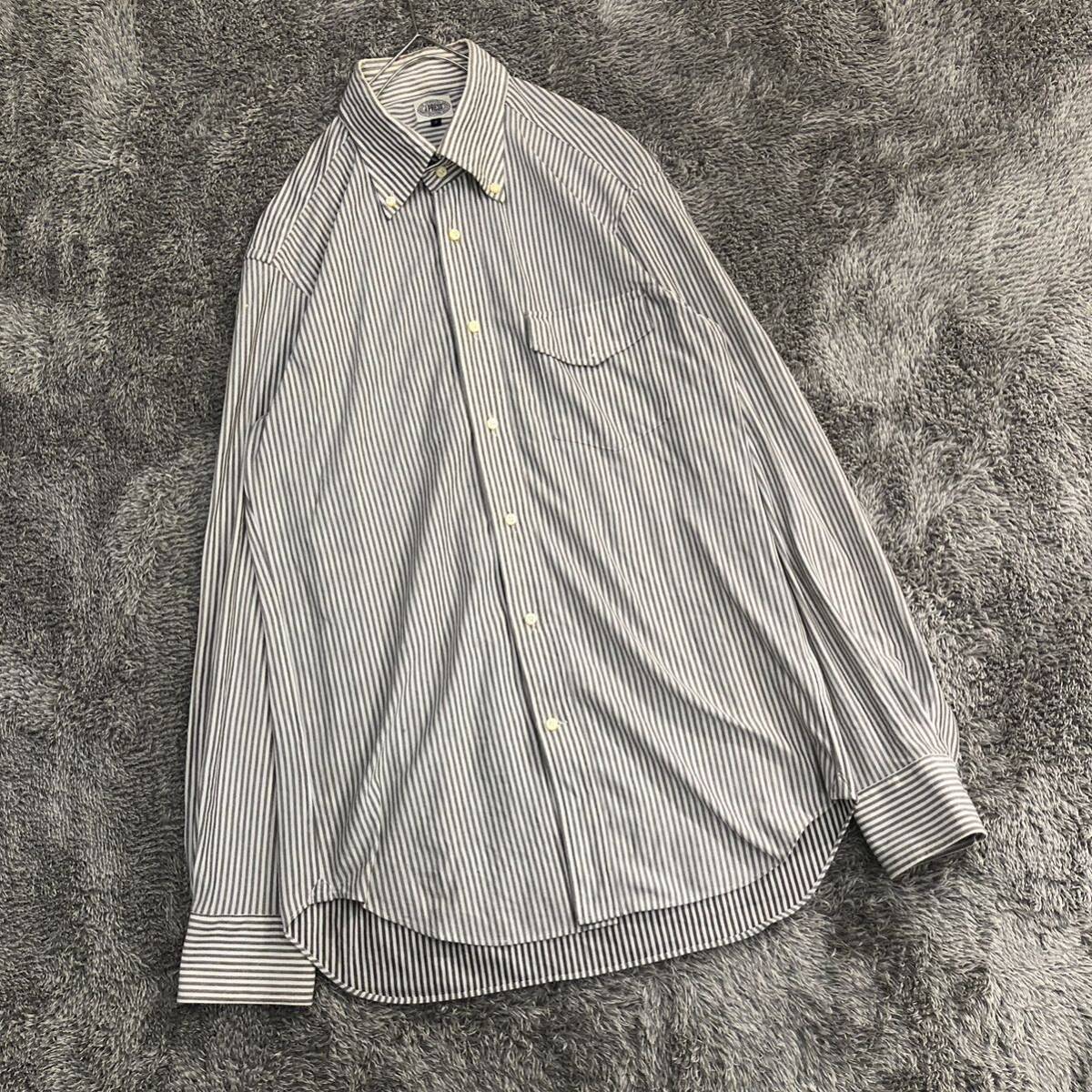 J.PRESSジェイプレス ボタンダウンシャツ サイズL 長袖シャツ ポリコットン ストライプ 薄手 ポケット メンズ トップス 最落なし （B18）の画像1