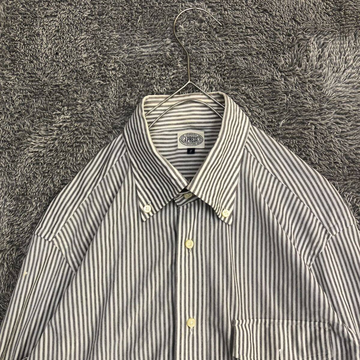 J.PRESSジェイプレス ボタンダウンシャツ サイズL 長袖シャツ ポリコットン ストライプ 薄手 ポケット メンズ トップス 最落なし （B18）の画像3