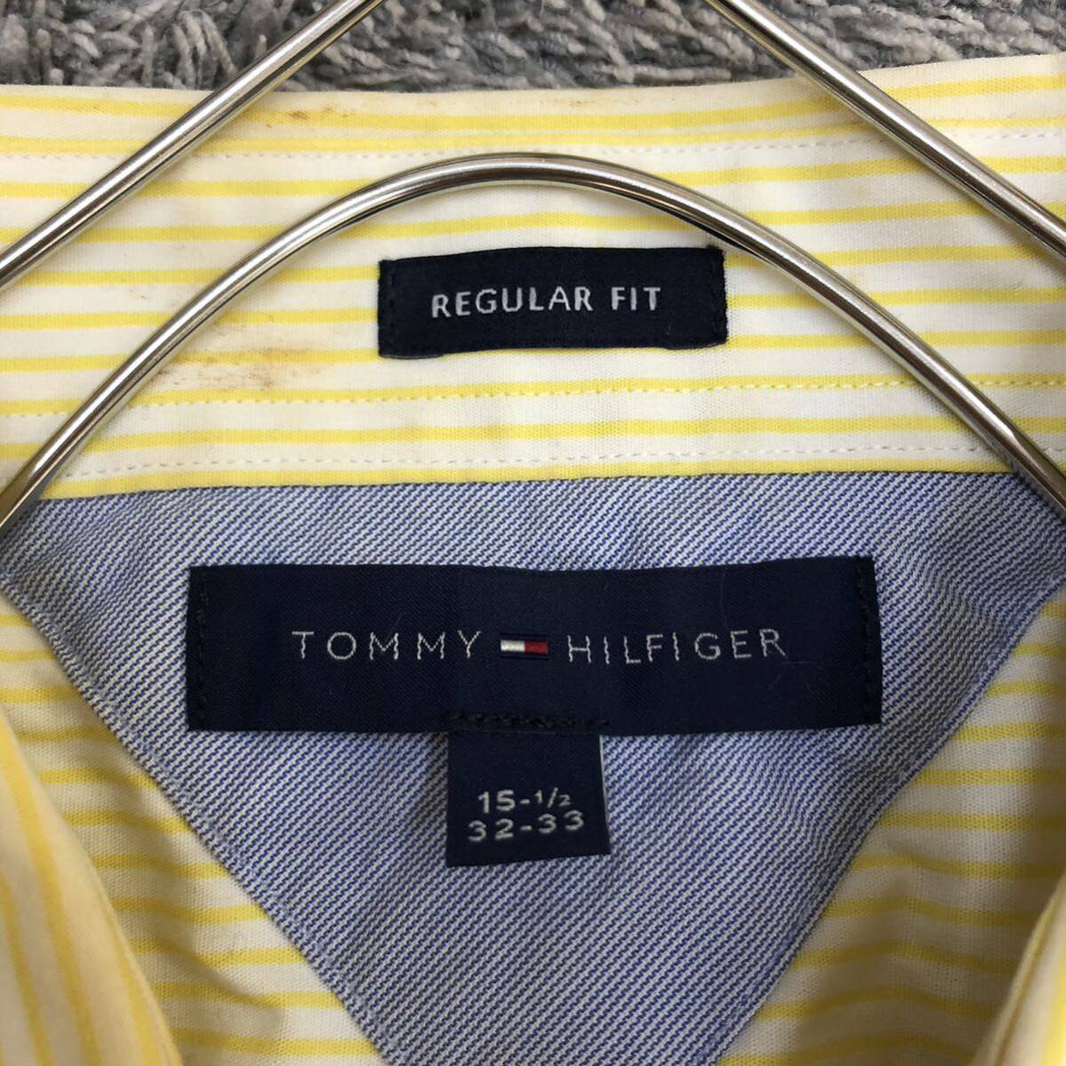 Tommy Hilfiger トミーヒルフィガー ドレスシャツ 長袖シャツ サイズ15-1/2 XXL相当 ストライプ イエロー メンズ トップス 最落なし（B18）_画像6