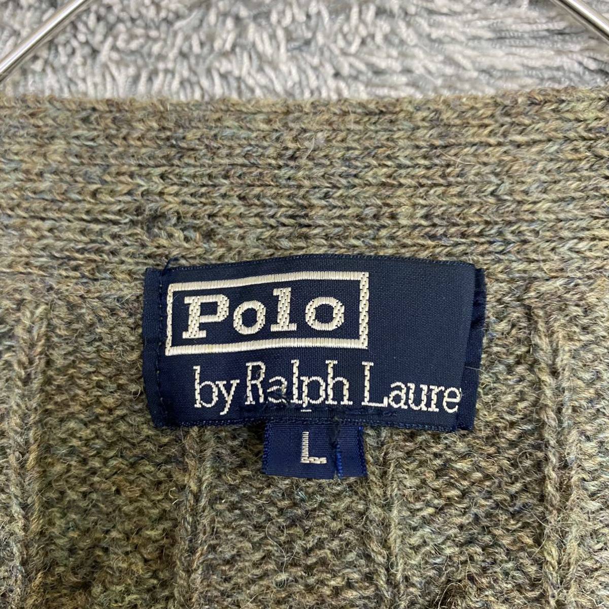 POLO RALPH LAUREN ラルフローレン ニット セーター ニットカーディガン ウール サイズL グレー 灰色 メンズ トップス 最落なし （D18）_画像6