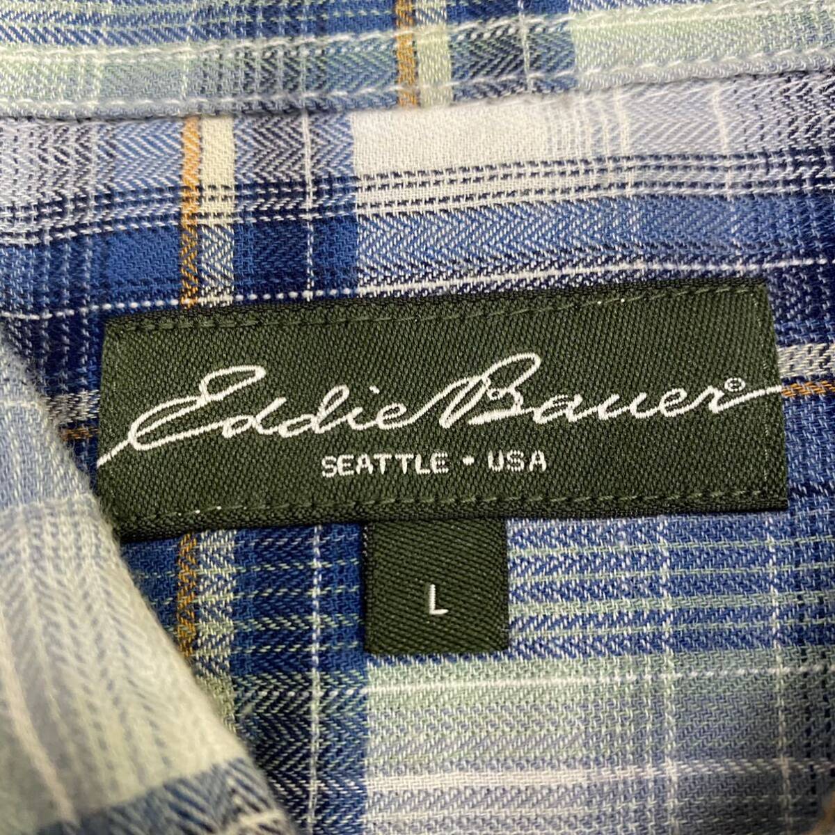 Eddie Bauer エディーバウアー 長袖シャツ チェックシャツ サイズL ブルー 青 メンズ トップス 最落なし （E18）の画像6