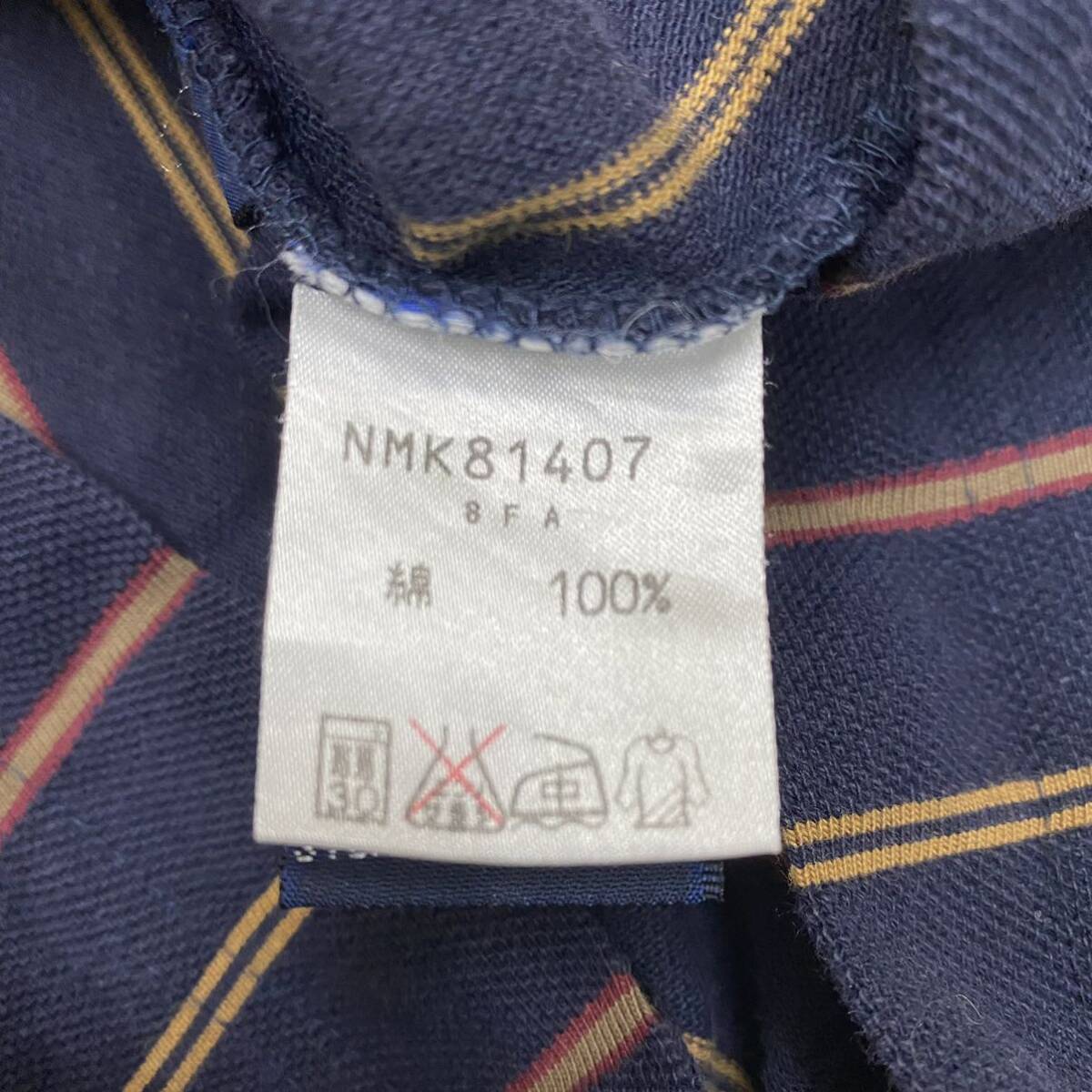 NAUTICA ノーティカ 90s 90年代 長袖シャツ 長袖ポロシャツ ストライプ サイズS ネイビー 紺色 メンズ トップス 最落なし （G18）の画像7