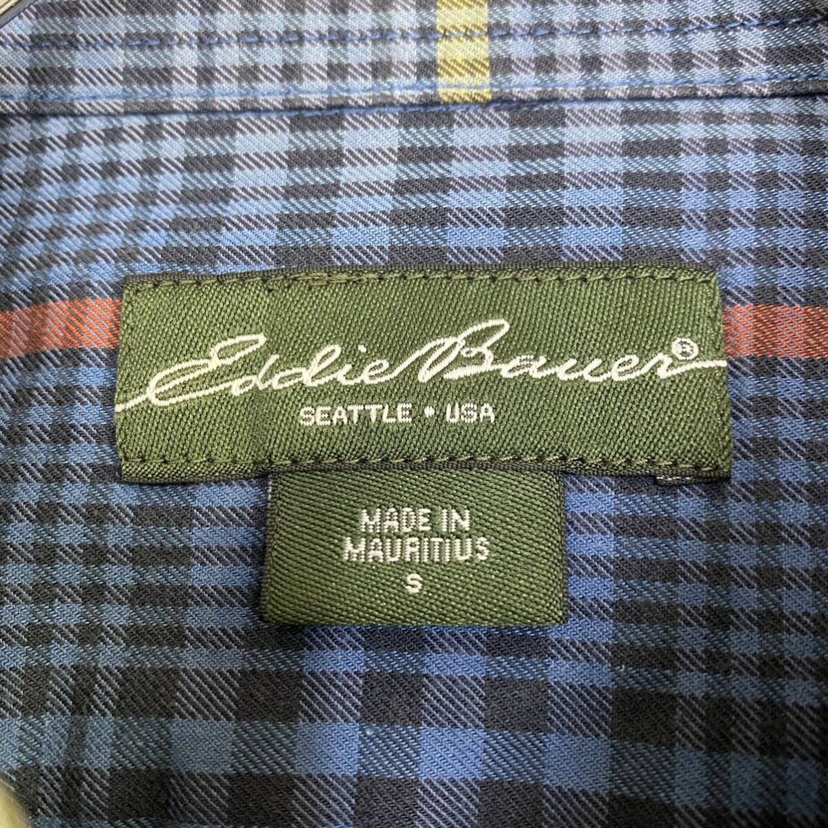 Eddie Bauer エディーバウアー 長袖シャツ チェックシャツ ボタンダウン サイズS ブルー 青 メンズ トップス 最落なし （J18）の画像6