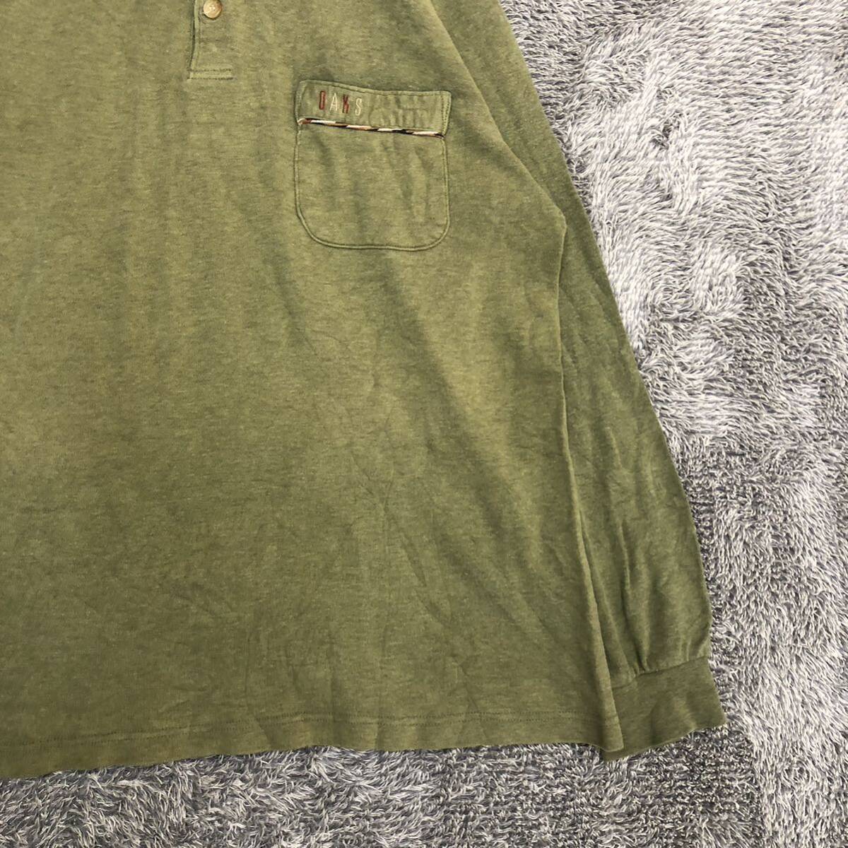DAKS ダックス ヘンリーネック 長袖Tシャツ 長袖カットソー ロンT サイズM ポケット 無地 グリーン 緑 メンズ トップス 最落なし （K18）の画像5