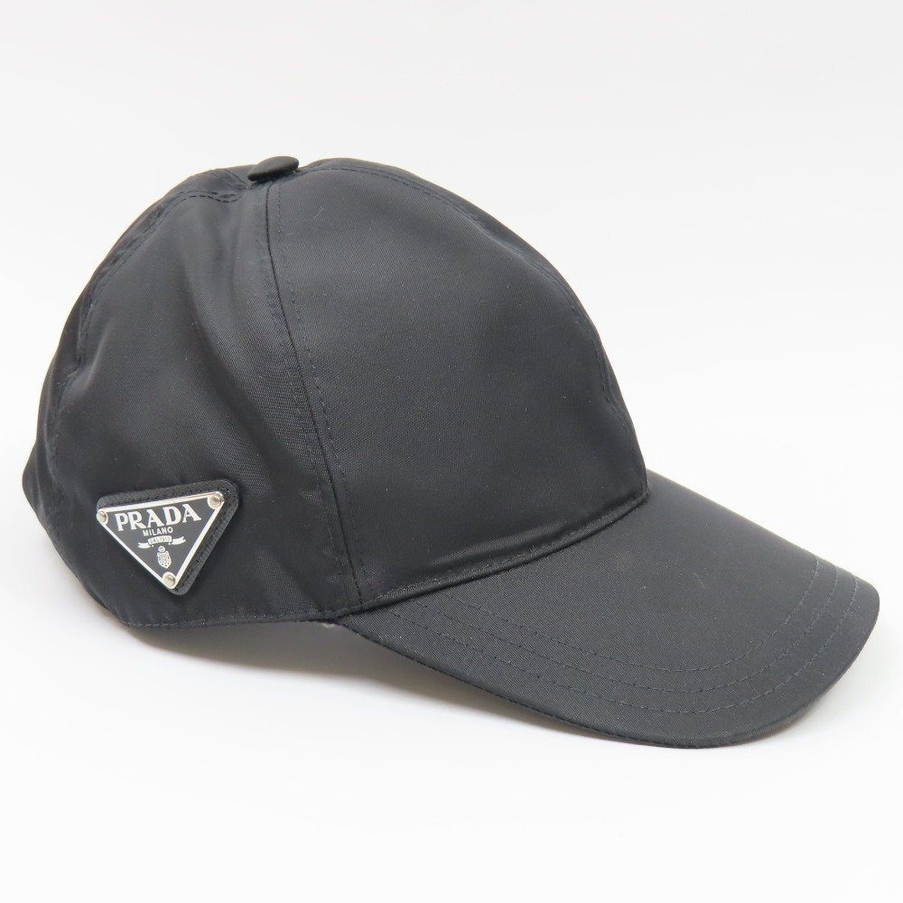 78939PRADA プラダ 極美品 帽子 ベースボール トラインアングル L キャップ ナイロン ブラック レディース