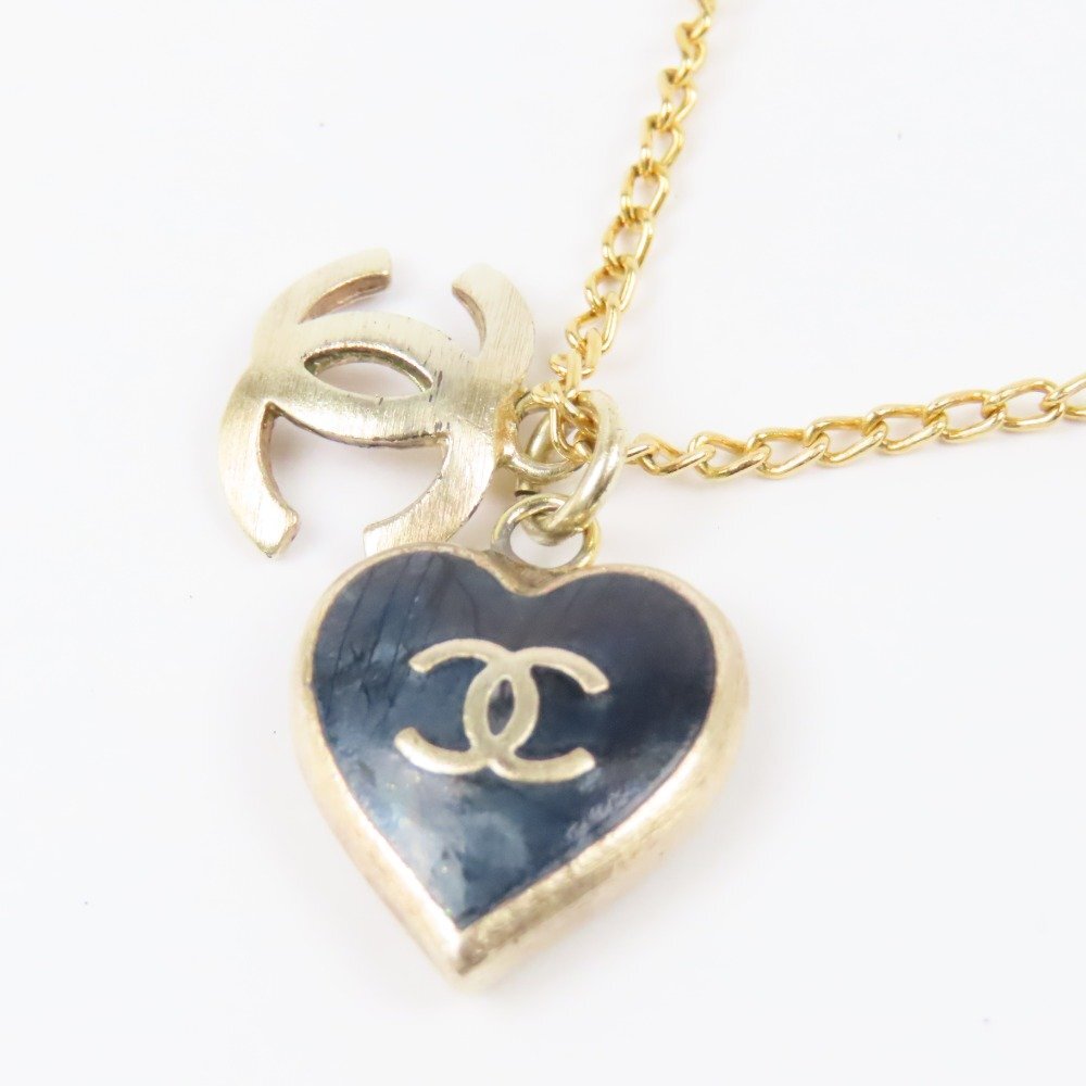 40390*1 иен старт *CHANEL Chanel здесь Mark Heart аксессуары Vintage колье черный Heart GP Gold 