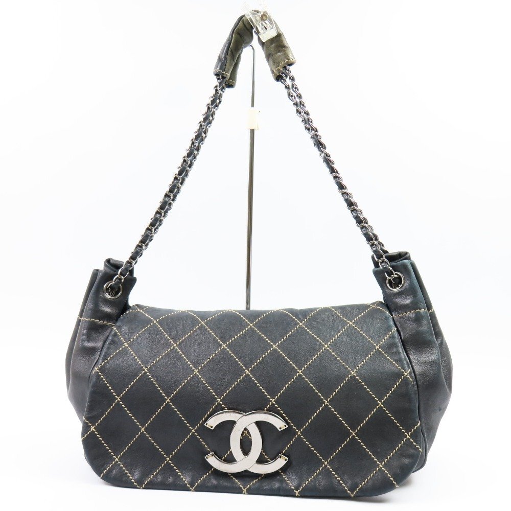 40422★1円スタート★CHANEL シャネル 外綺麗 ワイルドステッチ ココマーク チェーンショルダーバッグ ヴィンテージ ラムスキン ブラックの画像1