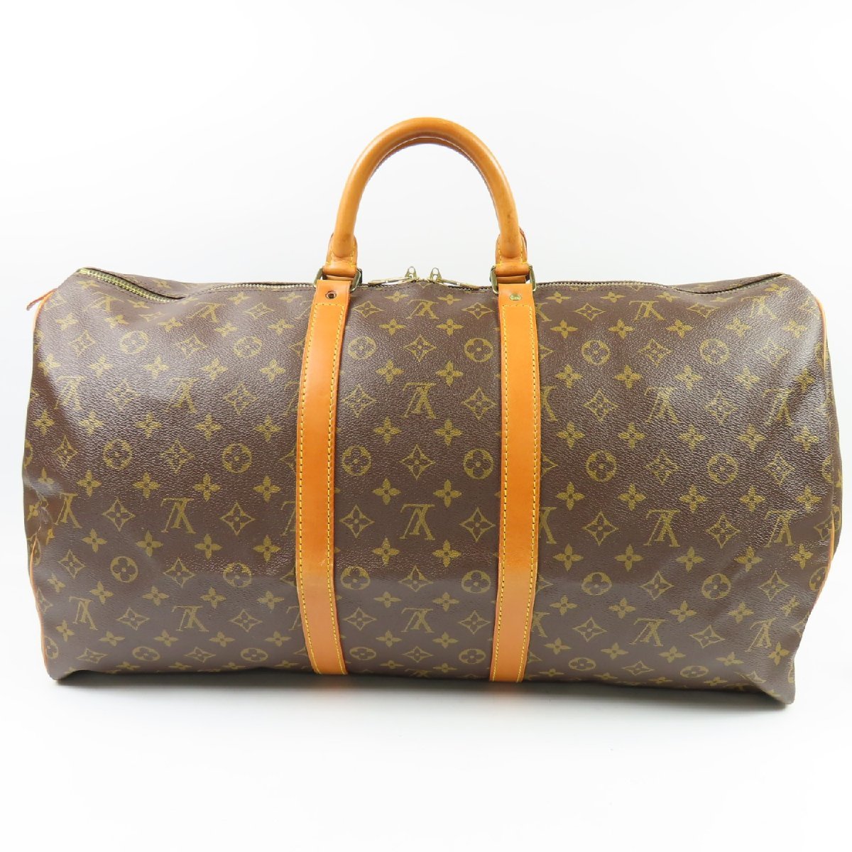 79437LOUIS VUITTON ルイヴィトン 中極美品 キーポル55 トラベル 旅行鞄 ヴィンテージ モノグラム ボストンバッグ PVC ヌメ革 ブラウン_画像2