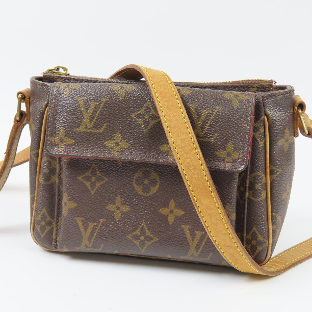 79095LOUIS VUITTON ルイヴィトン ヴィバシテPM 斜め掛けOK モノグラム ショルダーバッグ ヌメ革 ブラウン