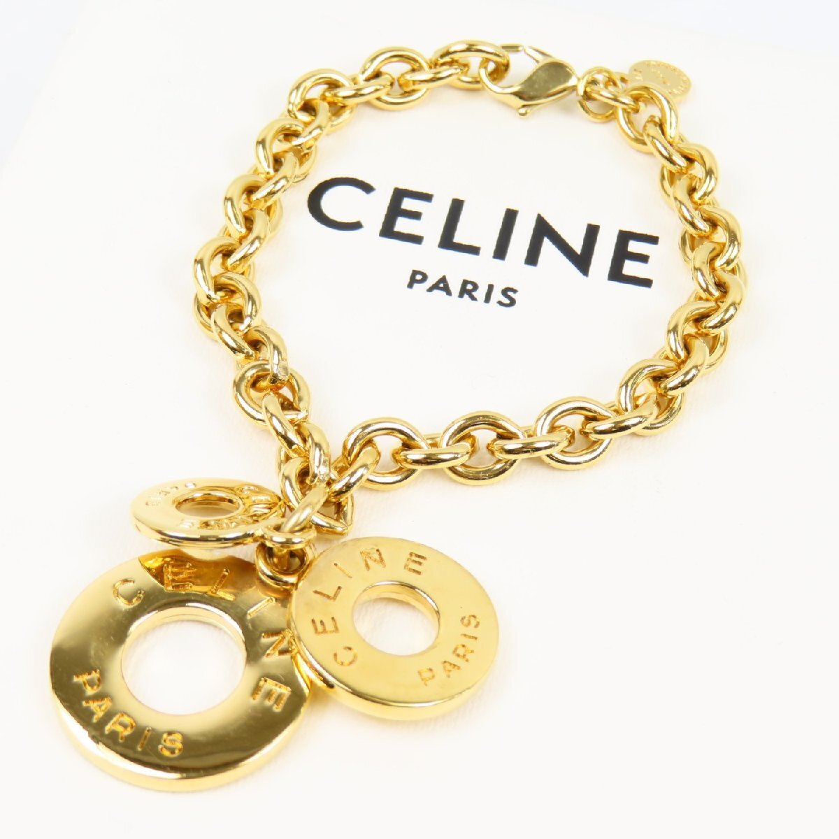 79542CELINE セリーヌ 新品同様美品 3連サークル バングル サークル アクセサリー ヴィンテージ ブレスレット GP ゴールド レディース