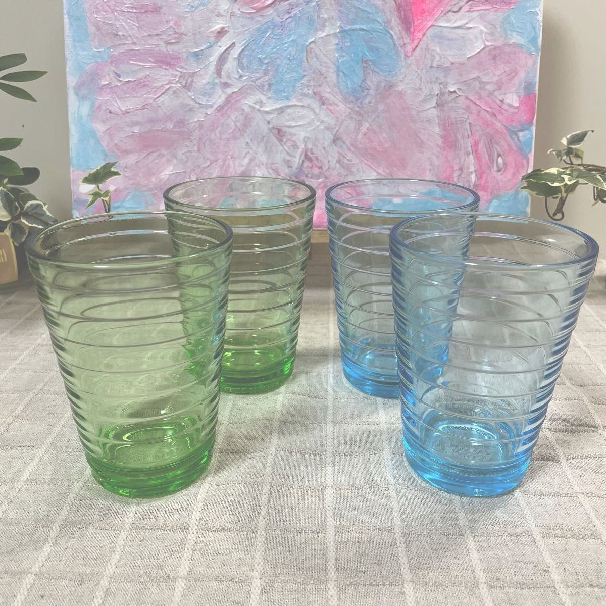 【SALE】イッタラ　iittala アイノアアルト　タンブラー　グラス　アップルグリーン ライトブルー　美品　廃盤色