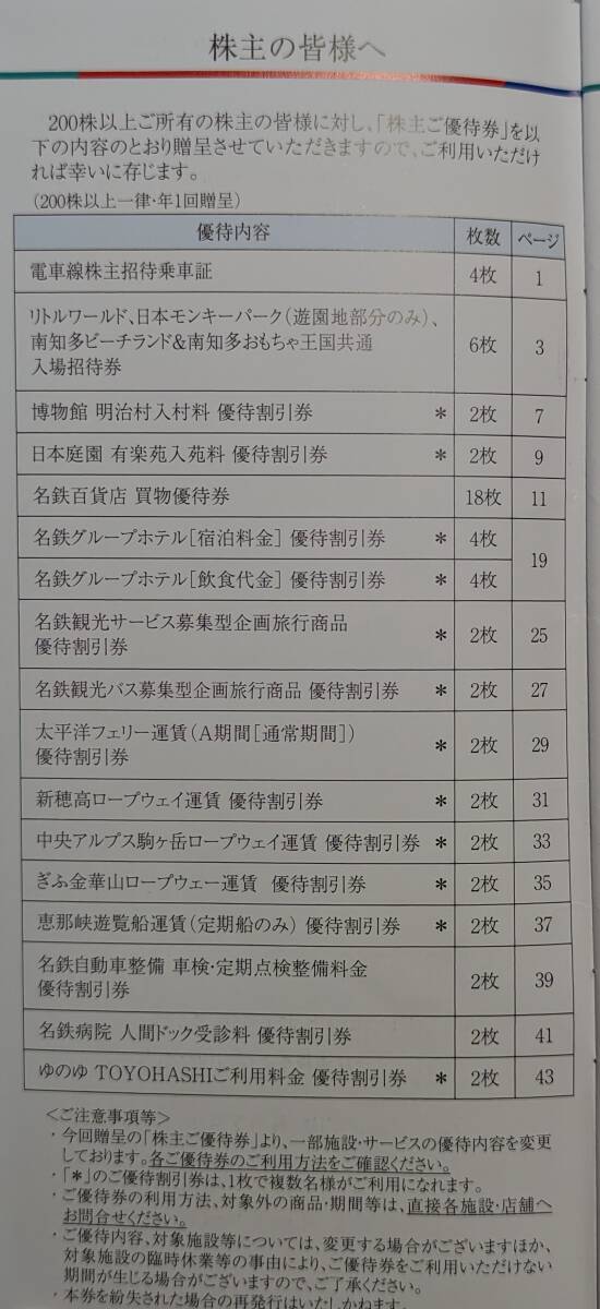 名鉄 名古屋鉄道　株主優待券1冊 と　乗車証4枚　リトルワールド 日本モンキーパークなど　☆送料無料☆_画像2