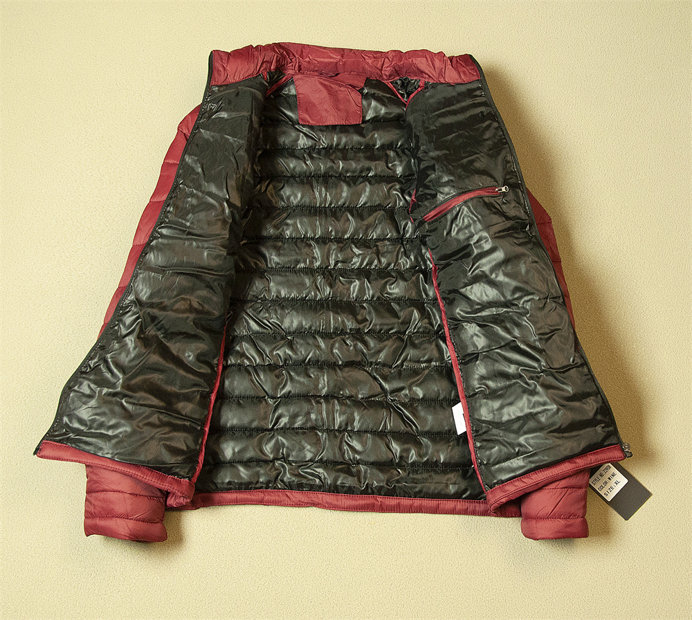 NFY357-L キルティングジャケット メンズ プレミアム中綿　薄手　軽量 防風　立ち襟　秋冬 20Dナイロ素材　 赤色　_画像2