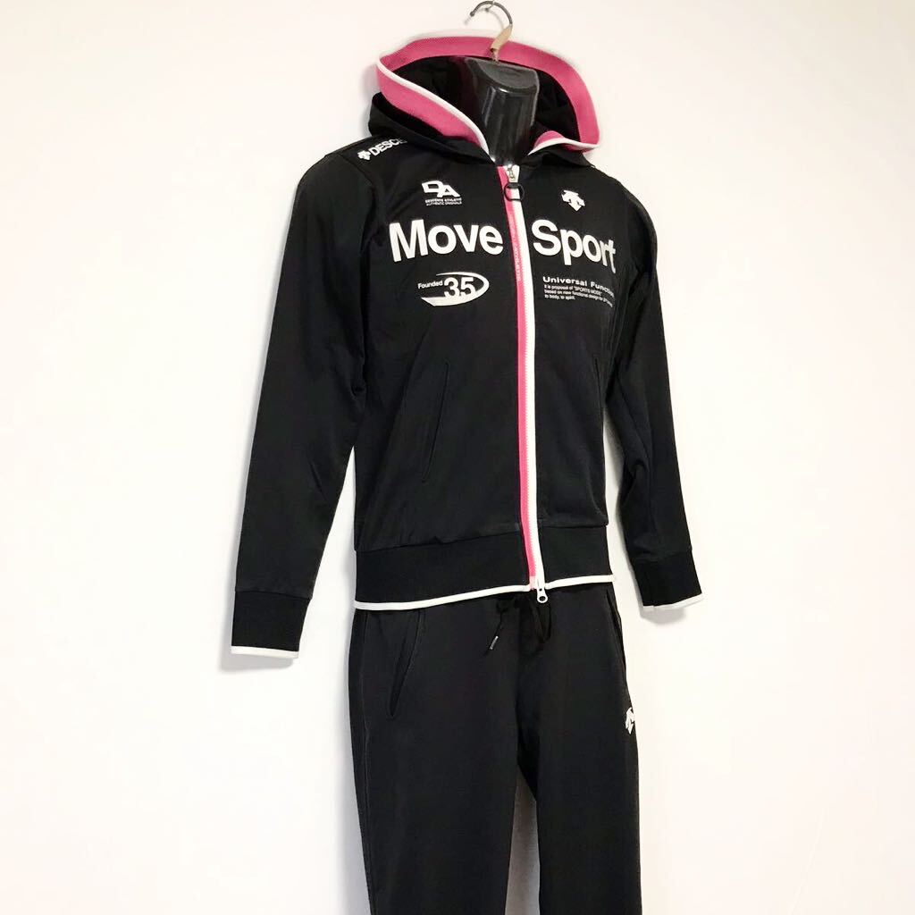 DESCENTE MOVE SPORT/デサントムーブスポーツ☆セットアップジャージ/上下セット☆パーカー☆ブラック×ピンク×ホワイト/M_画像3