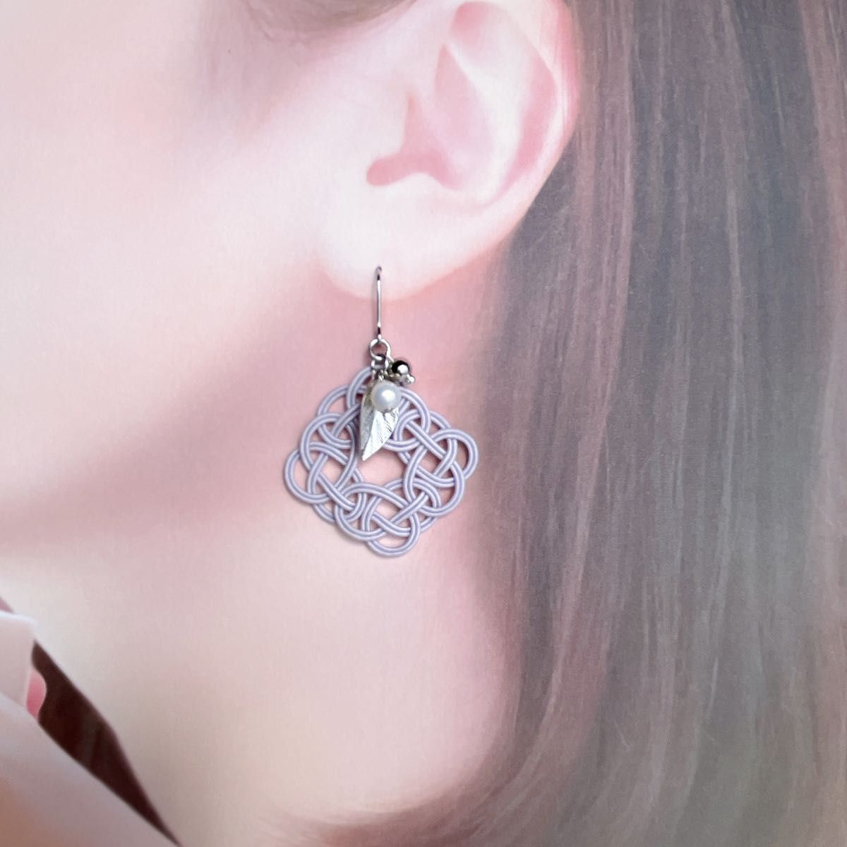 【水引　ピアス】灰桜 イヤリング ハンドメイド