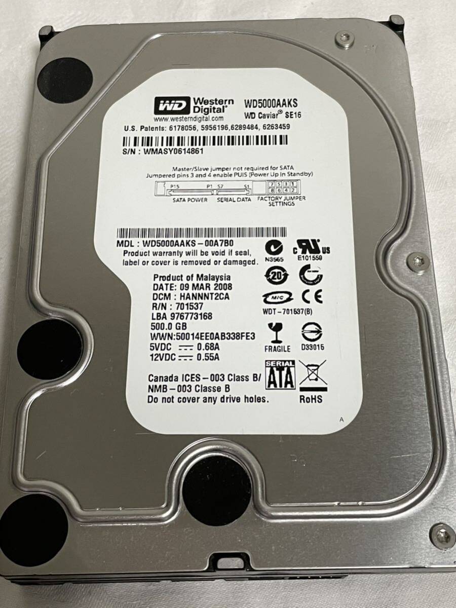 Western Digital SATA 3.5インチ　内臓用HDD WD5000AAKS 500GB WD ウェスタンデジタル ハードディスク_画像1