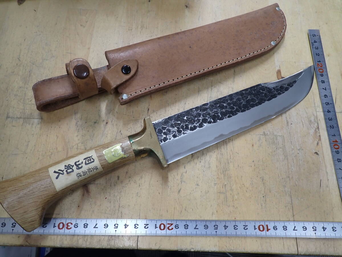 『I15H』月山和久 剣鉈 鉈 和式ナイフ シースナイフ 全長約380mm 槌目 鎚目 黒　山形打刃物