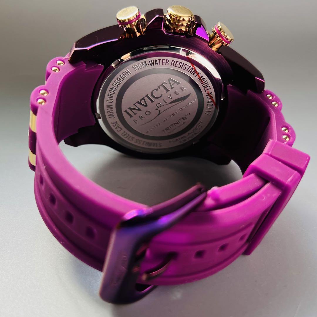 インビクタ INVICTA 腕時計 メンズ パープル 新品 クォーツ 電池式 クロノグラフ 紫 ゴールド おしゃれ ケース付属 シリコンバンド 高級