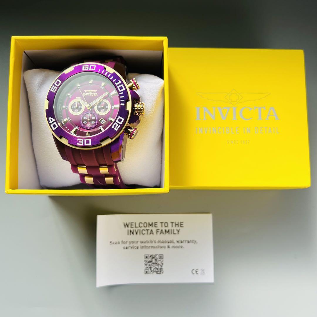 インビクタ INVICTA 腕時計 メンズ パープル 新品 クォーツ 電池式 クロノグラフ 紫 ゴールド おしゃれ ケース付属 シリコンバンド 高級