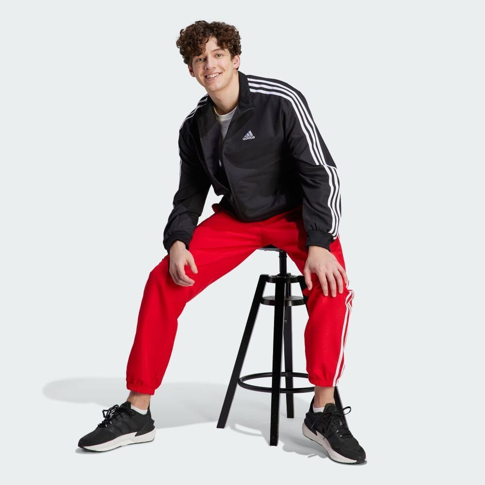 ★アディダス ADIDAS 新品 メンズ スリーストライプス ウーブントラック スーツ 上下セット 黒赤 XLサイズ[SETIJ6060-XL] 五 参★QWER_画像2