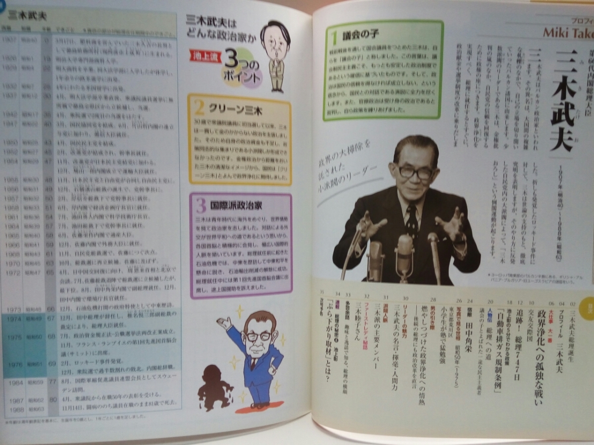 絶版◆◆週刊日本の総理8三木武夫◆◆政界浄化への情熱クリーン三木 内閣総理大臣 政治資金規正法 公職選挙法の改正案成立☆宿敵　田中角栄_画像3