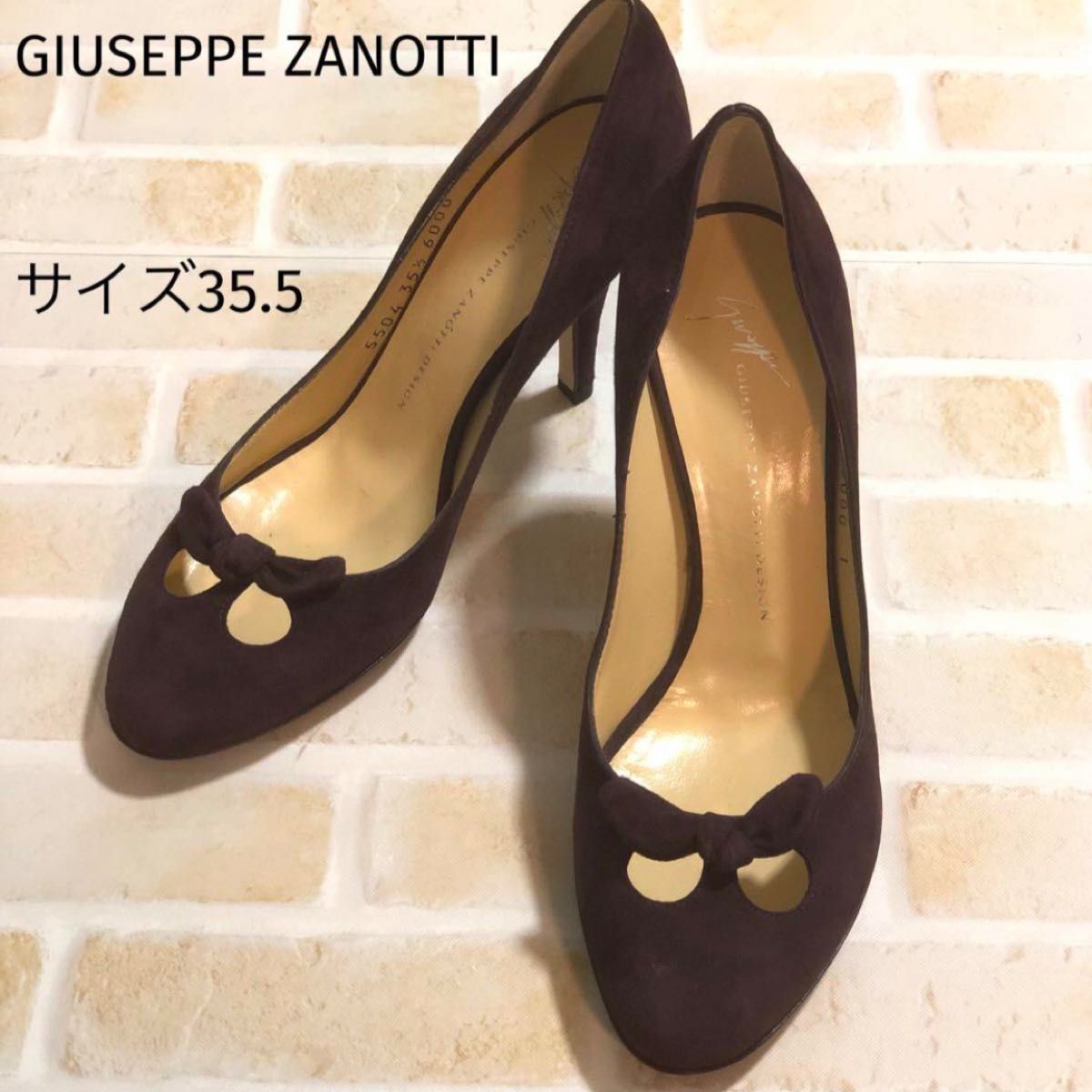 【GIUSEPPE ZANOTTI 】ジュゼッペザノッティ 。リボンパンプス ハイヒール  本革 パンプス ヌバック 22.5cm