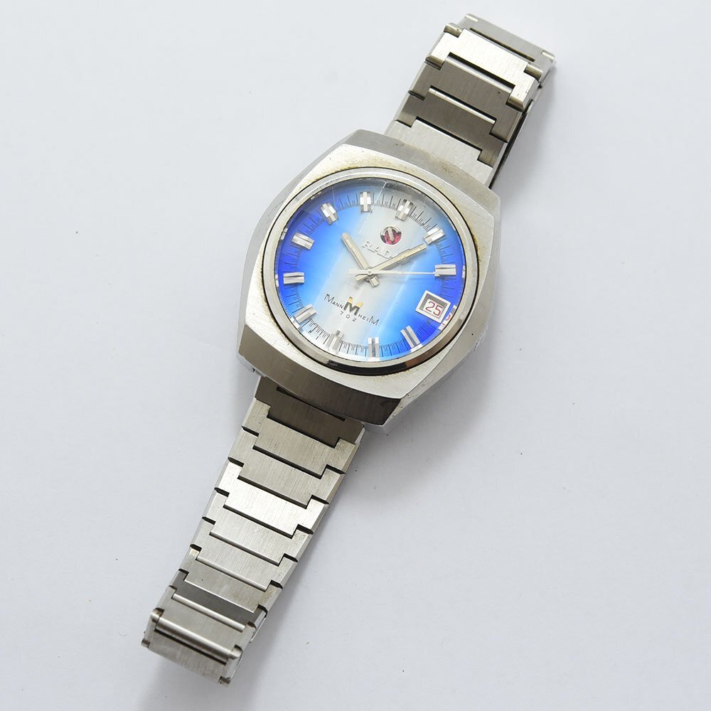 1円 可動品 腕時計 ラドー RADO マンハイム 702 機械式 自動巻 メンズ ブルー系 同梱不可の画像2