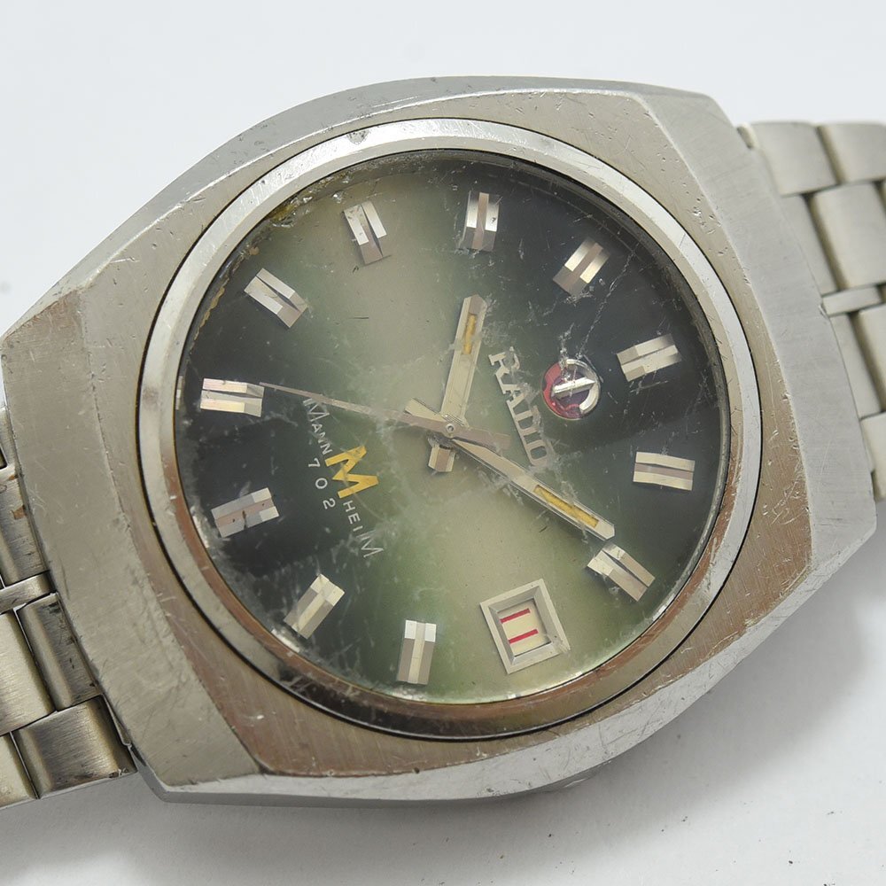 1円 可動品 腕時計 ラドー RADO マンハイム 702 機械式 自動巻 メンズ グリーン系 同梱不可_画像3