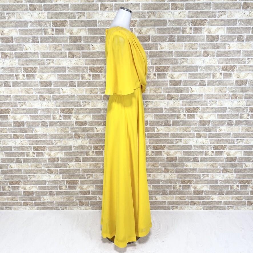 1円 ドレス Symphpnic シンフォニック 舞台衣装 ロングドレス 13大きめサイズ 黄 肩パット カラードレス 発表会 中古１９１４_画像3