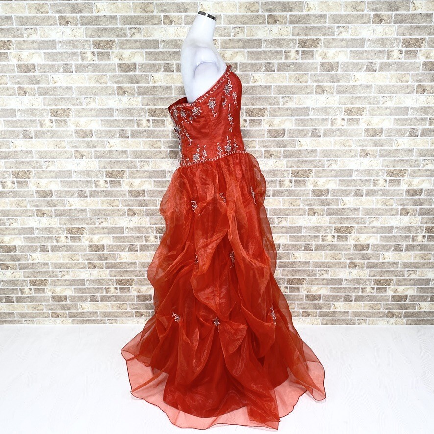 1円 ドレス ロングドレス 009 大きめサイズ 赤 カラードレス キャバドレ 発表会 イベント 中古２９４５の画像3