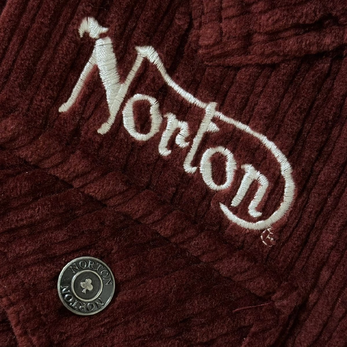 (^w^)b Norton ノートン 太畝 コーデュロイ ロング スリーブ 長袖 シャツ ジャケット ビッグ ロゴ 刺繍 フード付き 取外可 XL 8411EE_画像7