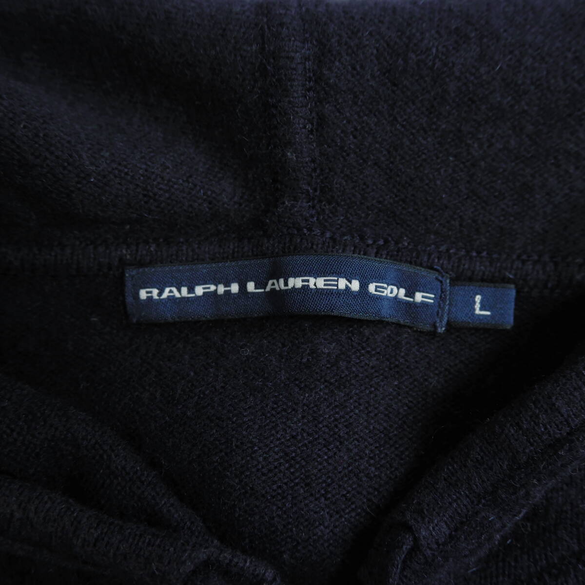 美品◆ RALPH LAUREN GOLF ラルフローレン ゴルフ カシミヤ ニット チェック 半袖 ジップ セーター パーカー 白紺青 レディース L　3094B0