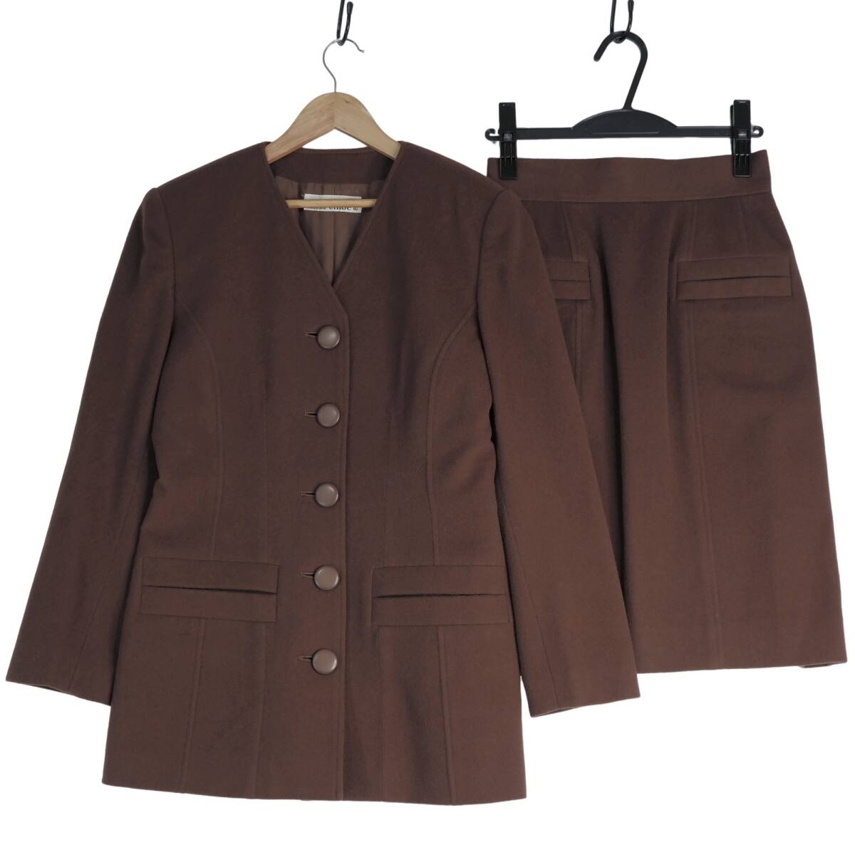 ◆美品 送料無料◆ miss chloe ミス クロエ ウール セットアップ スーツ ノーカラー ジャケット + スカート 茶 レディース 日本製 1824C0Aの画像1