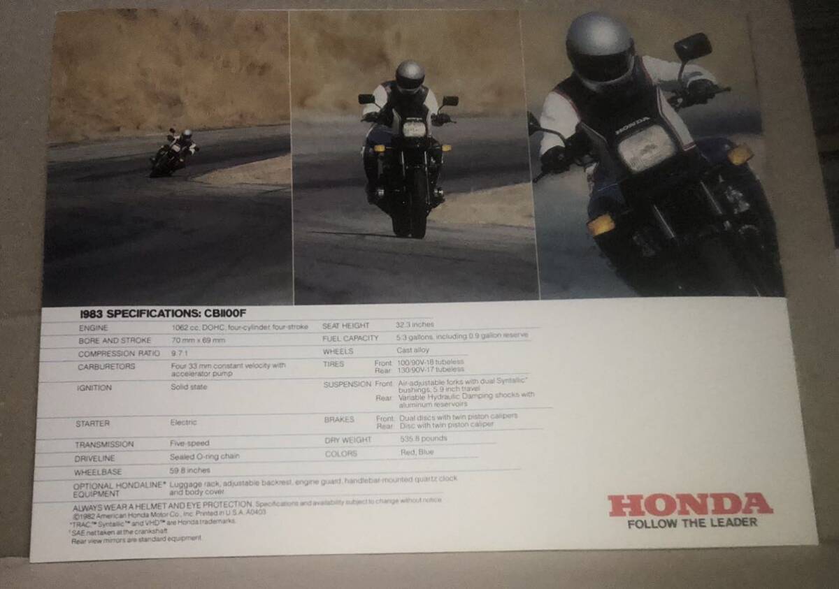 当時物　80s USビンテージ　1983 HONDA CB1100F 英語カタログ　ホンダ　旧車　北米仕様車　輸出車_画像4