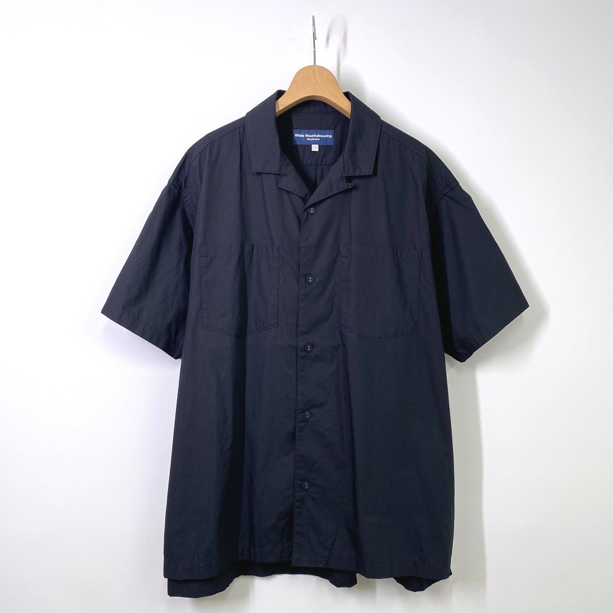 【23SS 定価1.7万円】White Mountaineering ホワイトマウンテニアリング BROAD OPEN COLLAR SHIRT オープンカラーシャツ 3 ネイビー 半袖_画像1