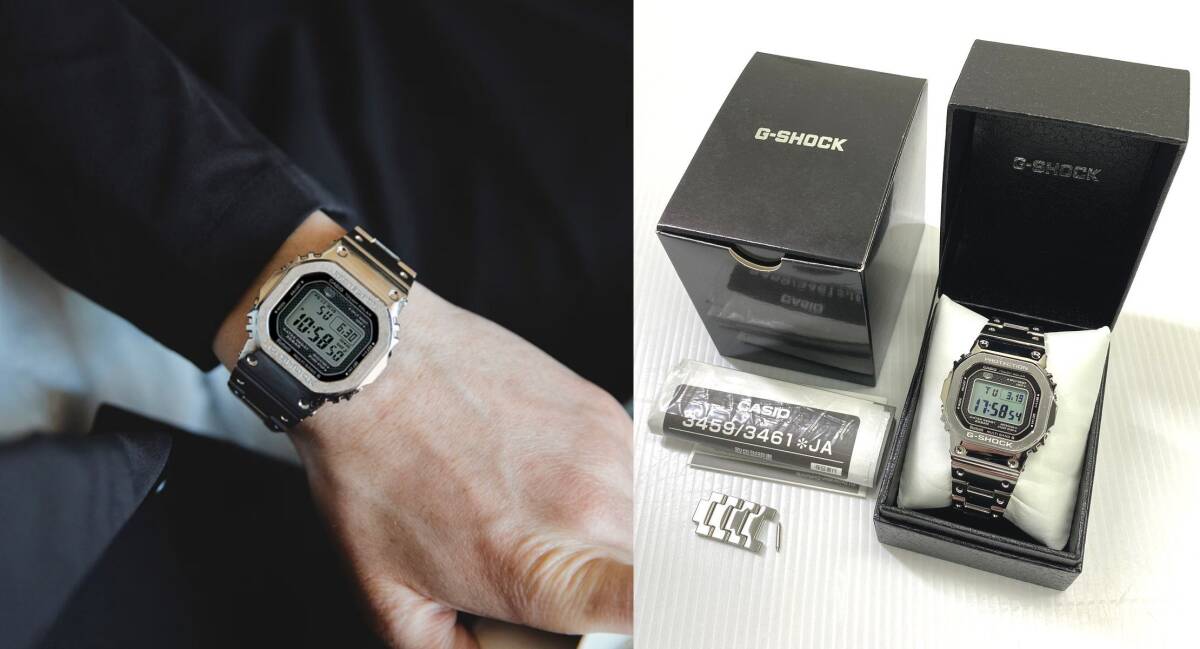 【美品】CASIO G-SHOCK GMW-B5000 フルメタル ソーラー充電 シルバー デジタル 腕時計 Gショック カシオ