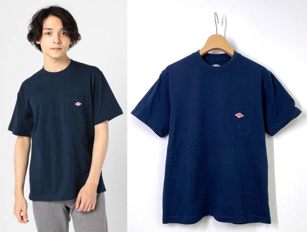 DANTON ダントン 半袖ポケットTシャツ 36 ネイビー 紺 ロゴ_画像1