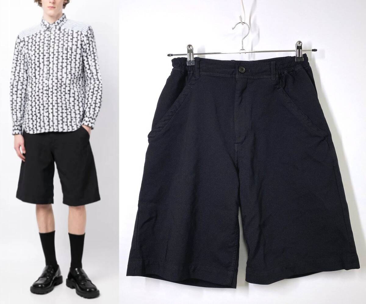 【23SS 新品同様】COMME des GARCONS HOMME DEUX ポリ縮 ハーフパンツ XS ブラック ショートパンツ ショーツ コムデギャルソン オムドゥ_画像1