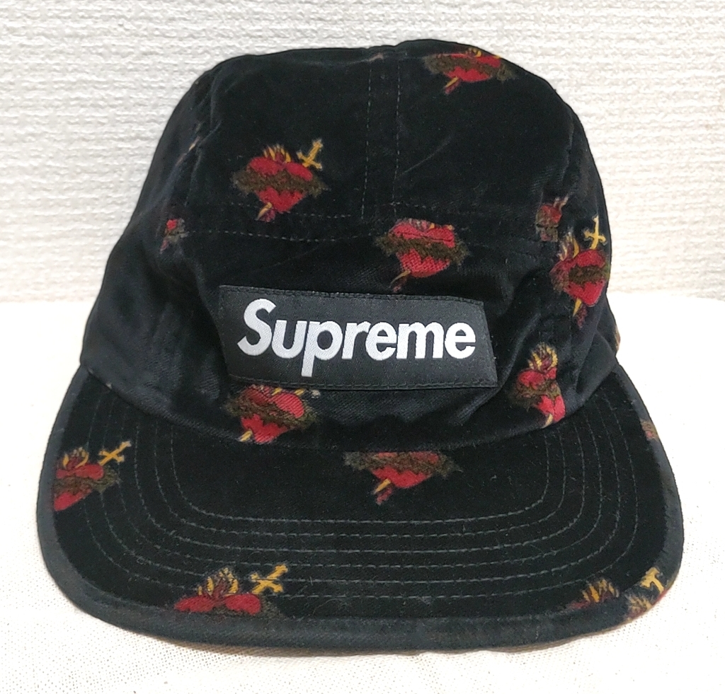 Supreme ‘Sacred Hearts Camp Cap’キャンプキャップ ハート 総柄 ベロア ベルベット 黒 ブラック Black シュプリーム _画像3