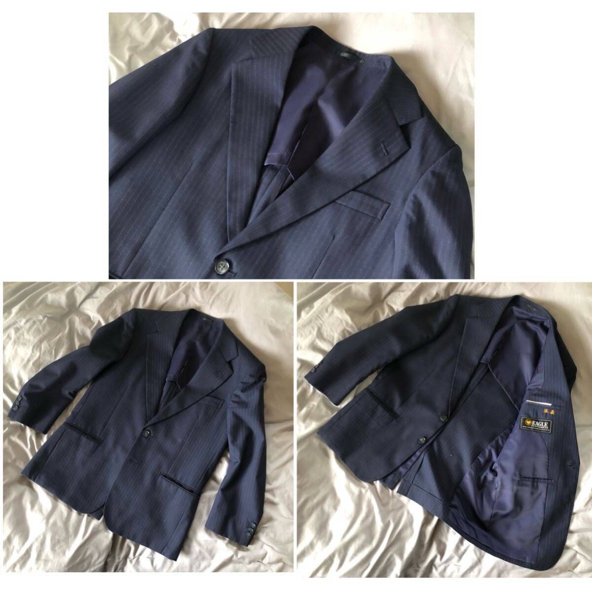 スーツ セットアップ ストライプ ネイビー EAGLEジャケット パンツ シングルスーツ 紺 ウールの画像4