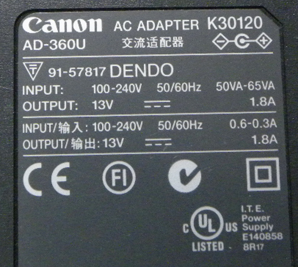 Canon K30120 13V1.8A ■211_画像2